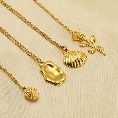 304 Stainless Steel 18K Gold Plated Vacation Modern Style Plating Fruit Rose Shell Titanium Steel Pendant Necklace Long Necklace