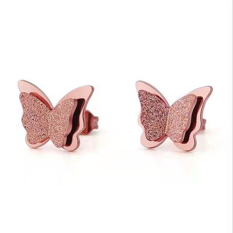 Stainless Steel Titanium Steel 18K Gold Plated IG Style Sweet Plating Butterfly Earrings Necklace