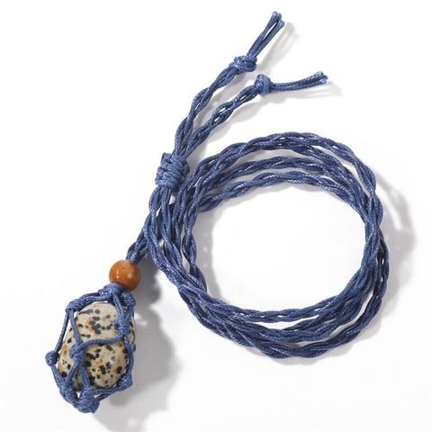 Casual Bohemian Irregular Natural Stone Gem Rope Braid Pendant Necklace