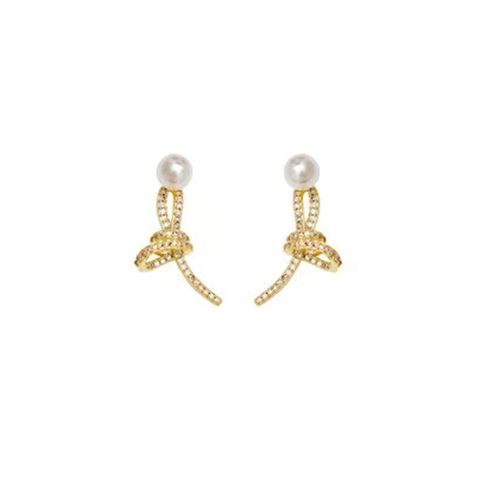 Casual Simple Style Knot Alloy Plating Inlay Pearl Zircon Women's Ear Studs