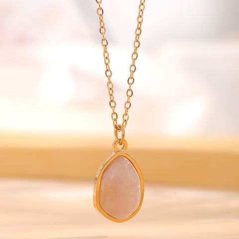304 Stainless Steel 18K Gold Plated Retro Plating Inlay Sun Oval Natural Stone Opal Pendant Necklace