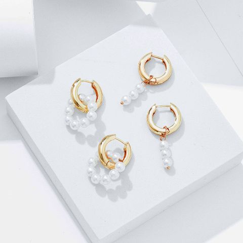 Sweet Simple Style Solid Color Alloy Beaded Plating Inlay Artificial Pearls Women's Earrings