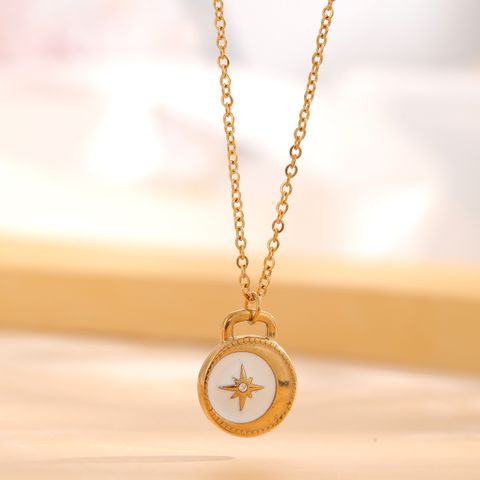 304 Stainless Steel 18K Gold Plated Retro Enamel Plating Inlay Star Moon Natural Stone Resin Rhinestones Pendant Necklace
