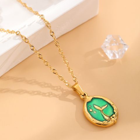 304 Stainless Steel 18K Gold Plated Retro Classic Style Enamel Plating Mermaid Resin Necklace