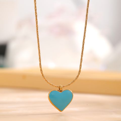304 Stainless Steel 18K Gold Plated Retro Sweet Classic Style Enamel Plating Heart Shape Resin Pendant Necklace