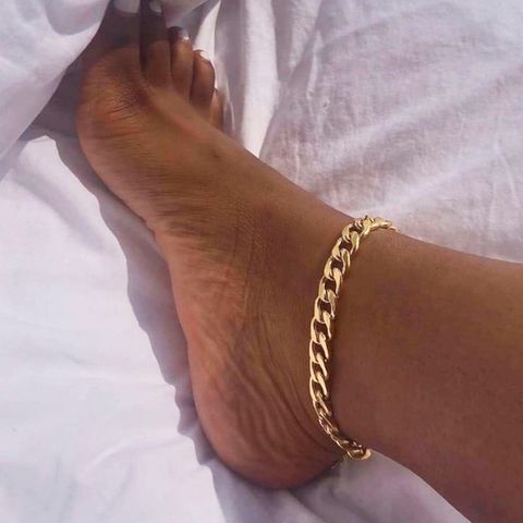 Wholesale Jewelry Y2k Beach Cool Style Solid Color Stainless Steel Alloy Gold Plated Anklet