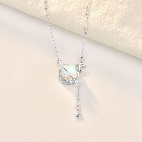 Wholesale Elegant Star Planet Sterling Silver Inlay Moonstone Necklace