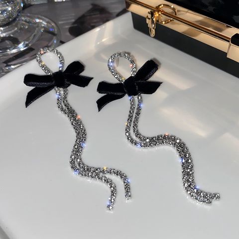 Simple Style Bow Knot Metal Inlay Rhinestones Women's Drop Earrings