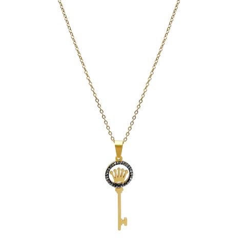 304 Stainless Steel Gold Plated Simple Style Plating Inlay Crown Key Diamond Pendant Necklace