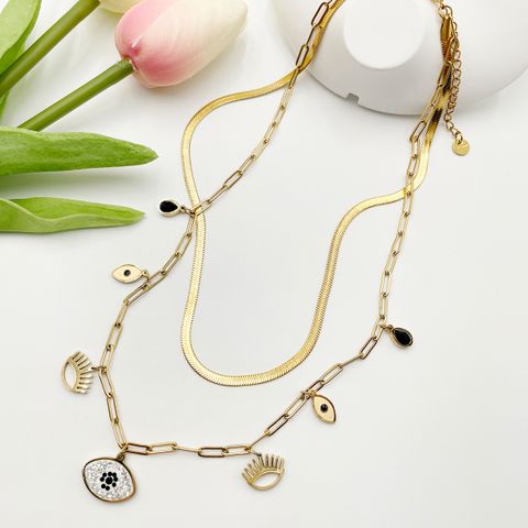 304 Stainless Steel 14K Gold Plated Casual Funny Layered Plating Inlay Devil'S Eye Zircon Layered Necklaces