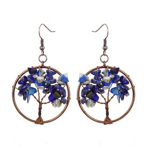 1 Pair Ethnic Style Pastoral Tree Hollow Out Natural Stone Copper Drop Earrings