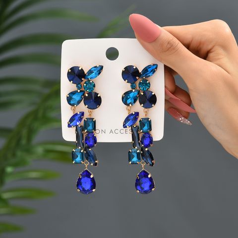 Y2k Retro Exaggerated Geometric Copper Alloy Irregular Inlay Artificial Gemstones Women's Drop Earrings