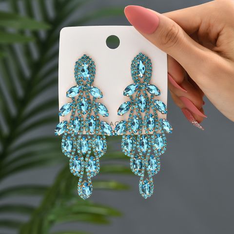 1 Pair Elegant Vacation Leaves Hollow Out Inlay Copper Alloy Artificial Gemstones Drop Earrings