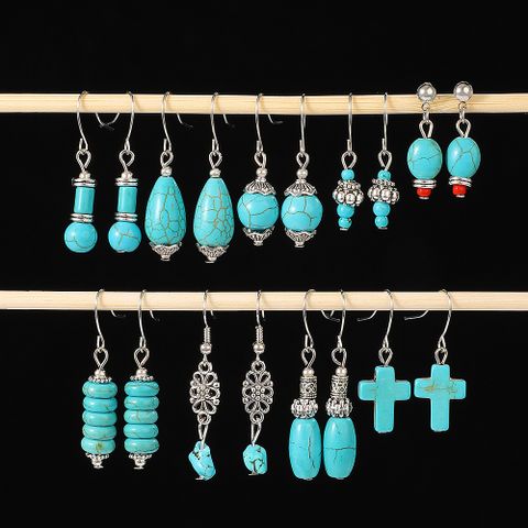 1 Pair Vintage Style Ethnic Style Geometric Turquoise Drop Earrings