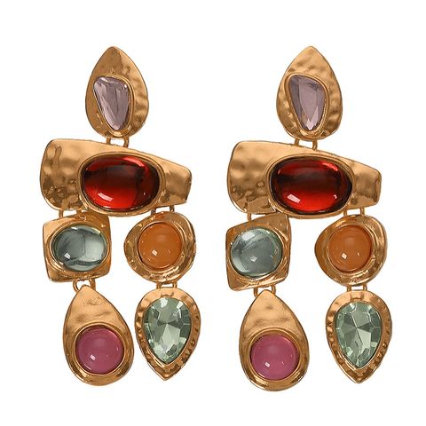 1 Pair Streetwear Water Droplets Inlay Alloy Artificial Gemstones Drop Earrings
