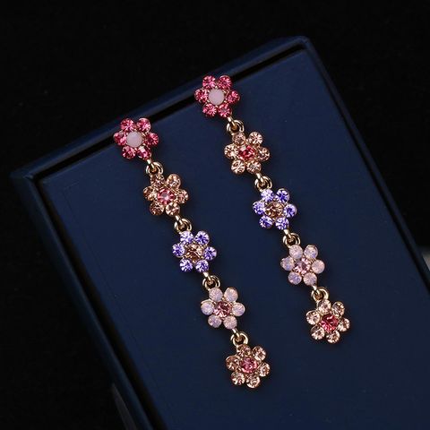 Elegant Lady Flower Alloy Inlay Artificial Gemstones Women's Drop Earrings