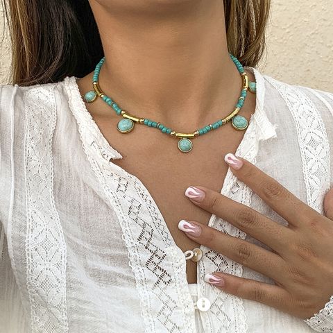 Retro Round Beaded Alloy Turquoise Women's Necklace