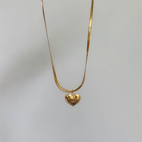 304 Stainless Steel 18K Gold Plated Retro Simple Style Plating Heart Shape Pendant Necklace
