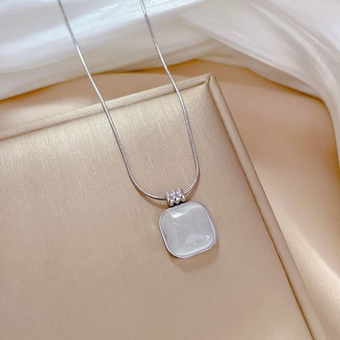 Wholesale Elegant Lady Geometric Square Titanium Steel Plating Inlay Opal Pendant Necklace