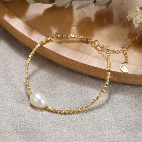 Großhandel Elegant Einfacher Stil Runden Süßwasserperle Sterling Silber Perlen Überzug Armbänder