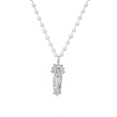 Vintage Style Classic Style Virgin Mary Imitation Pearl Copper Inlay Zircon Women's Pendant Necklace