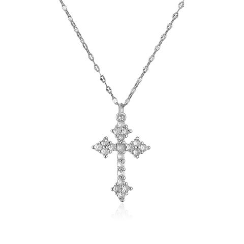 Classic Style Shiny Cross Heart Shape Copper Inlay Artificial Pearls Zircon Pendant Necklace