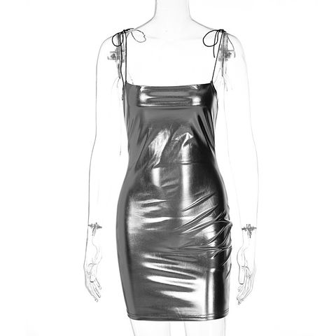 Streetwear Solid Color Boat Neck Sleeveless Hollow Out Backless Above Knee A-line Skirt