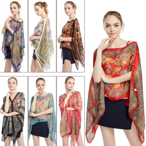 Women's Casual Streetwear Flower Chiffon Printing Shawl