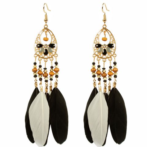 Lady Tassel Alloy Feather Hollow Out Women's Earrings