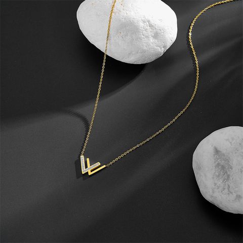 Titanium Steel Simple Style Inlay V Shape Rhinestones Necklace