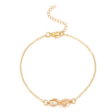 Wholesale Jewelry Sexy Infinity Alloy Rhinestones 14k Gold Plated Anklet