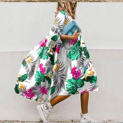 Women's A-line Skirt Casual Vacation Tropical Round Neck Asymmetrical Flower Midi Dress Weekend Daily Lawn