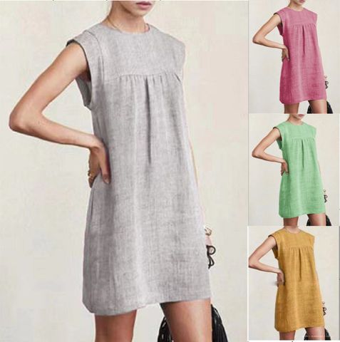 Women's Straight Skirt Vintage Style Round Neck Patchwork Sleeveless Solid Color Above Knee Holiday