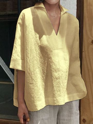 Women's Blouse Half Sleeve Blouses Patchwork Pastoral Solid Color