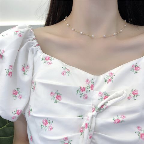 Simple Style Geometric Alloy Plating Inlay Artificial Pearls Women's Necklace