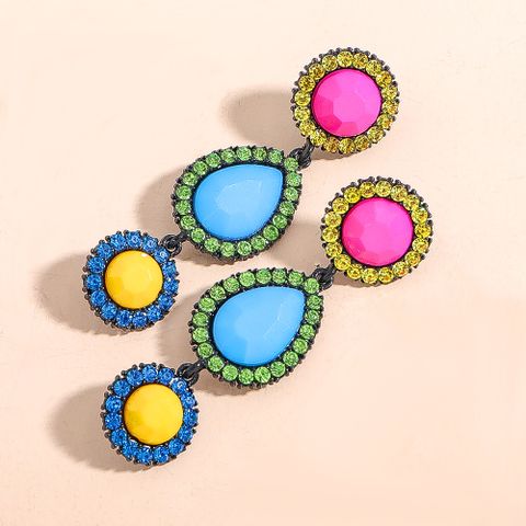 Ethnic Style Round Water Droplets Resin Inlay Rhinestones Women's Drop Earrings