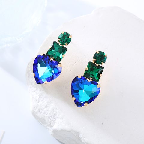 1 Pair Elegant Glam Round Square Heart Shape Plating Inlay Alloy Rhinestones Gold Plated Ear Studs