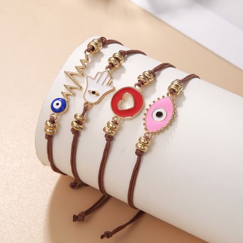 Bohemian Devil's Eye Palm Heart Shape Alloy Rope Enamel Braid Women's Bracelets