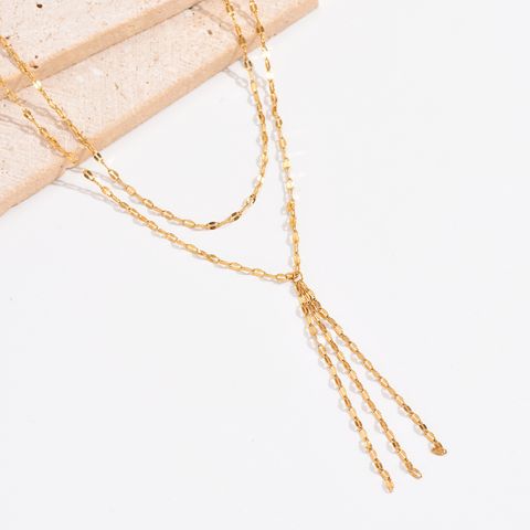 304 Stainless Steel 14K Gold Plated Sexy Tassel Plating Solid Color Layered Necklaces