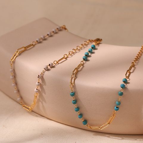 Simple Style Classic Style Round Turquoise Copper Plating 18k Gold Plated Bracelets