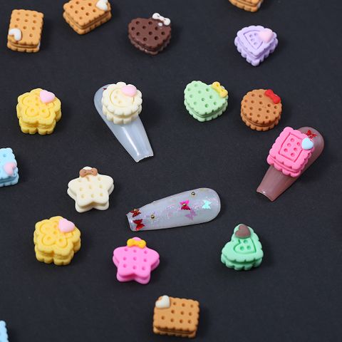 Cute Sweet Cartoon Heart Shape Biscuits Resin Nail Decoration Accessories 1 Piece