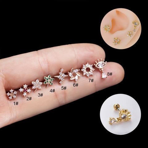 1 Piece Ear Cartilage Rings & Studs IG Style Star Eye Flower Copper Plating Inlay Zircon