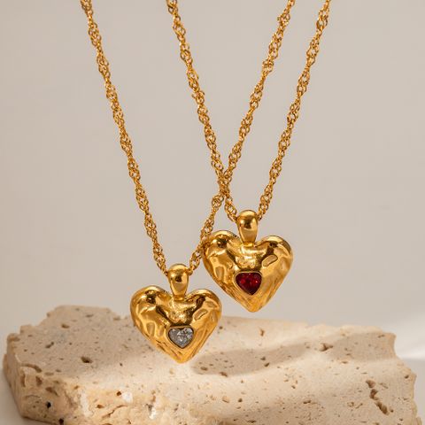 Einfacher Stil Herzform Rostfreier Stahl Überzug Zirkon 18 Karat Vergoldet Halskette Mit Anhänger