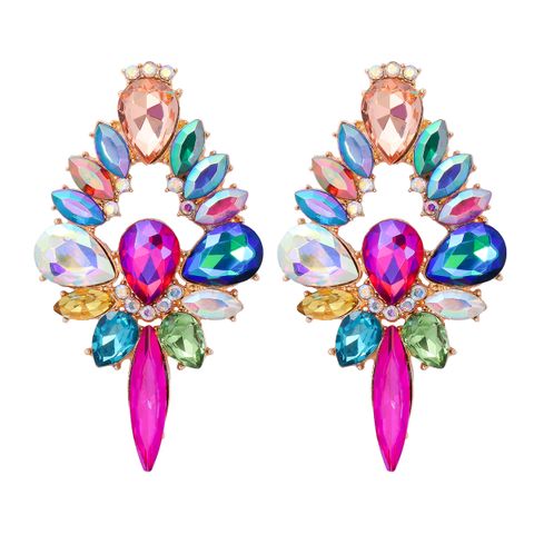 Glam Shiny Water Droplets Alloy Inlay Glass Stone Women's Ear Studs