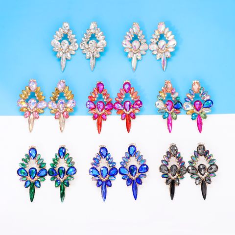 Glam Shiny Water Droplets Alloy Inlay Glass Stone Women's Ear Studs