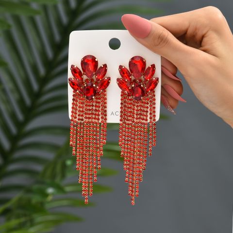 Glam Shiny Tassel Copper Alloy Inlay Glass Women's Drop Earrings