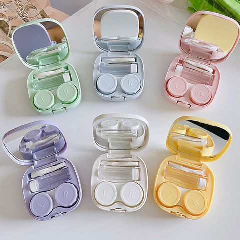 Contact Lens Case Simple Diy Square Box Portable Colored Contact Lenses Case Mate Double Box Glossy Storage Box Wholesale