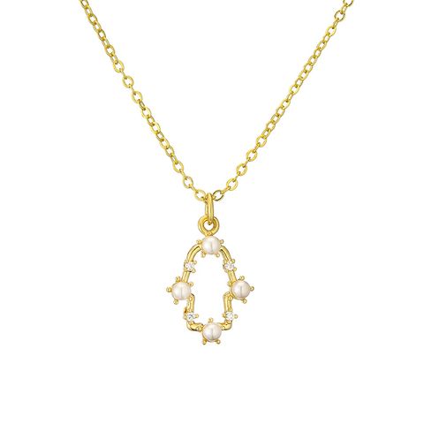 Modern Style Cross Letter Devil's Eye Copper Gold Plated Pearl Zircon Pendant Necklace In Bulk