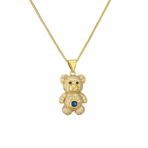 Casual Cute Little Bear Copper Gold Plated Zircon Pendant Necklace In Bulk