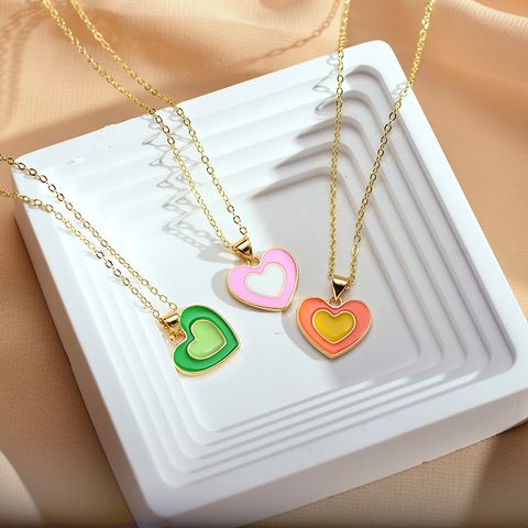 Cute Simple Style Heart Shape Copper Enamel Plating Pendant Necklace